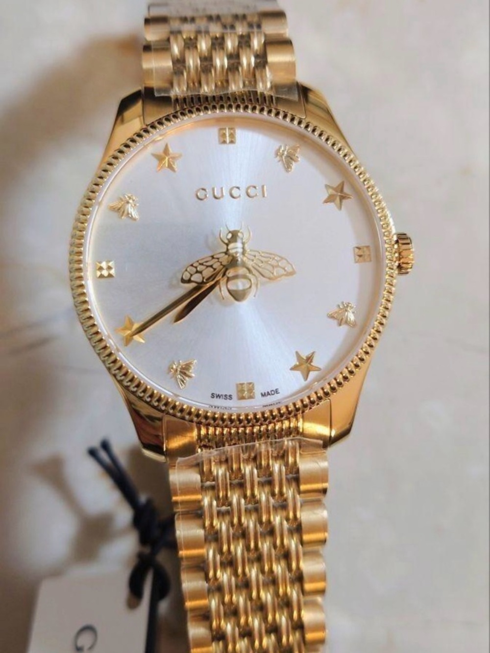 Gucci G-Timeless YA1264155 Gold PVD Silver Dial Bee  Unisex Watch New w/Tag - Picture 2 of 10
